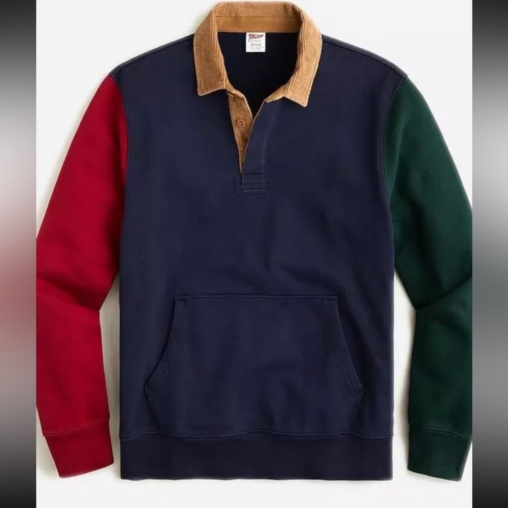 Jcrew Heritage 14 oz. fleece rugby pullover with corduroy collar